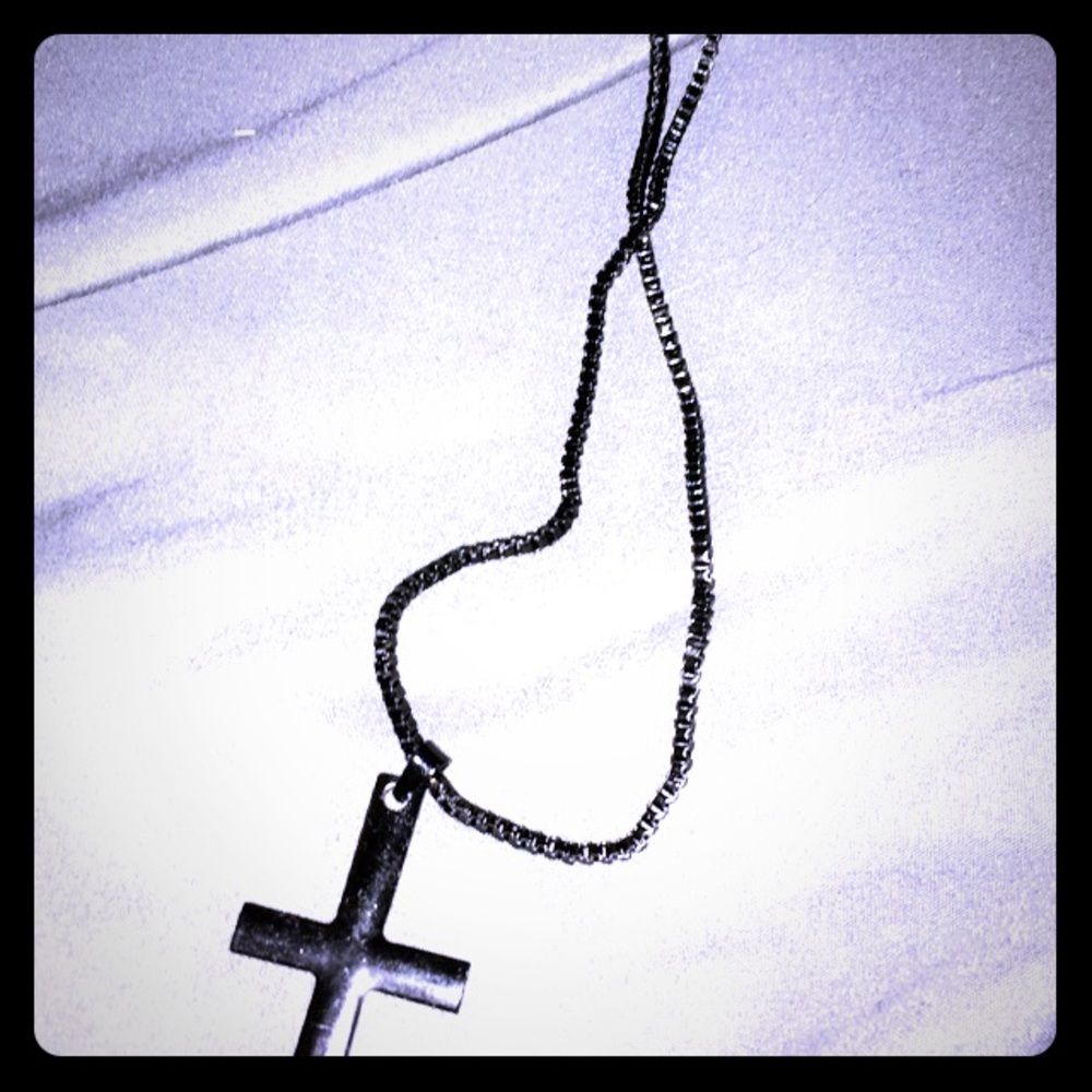 Black upside down cross necklace
